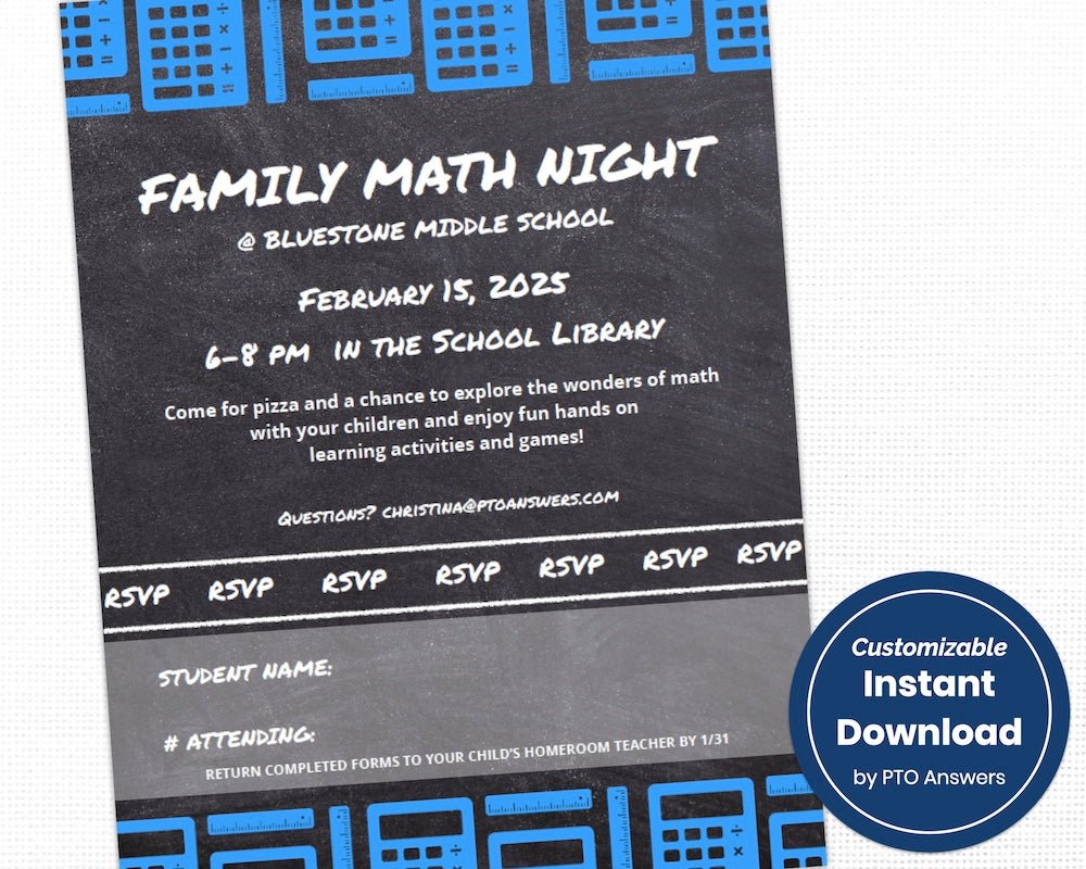 customizable family math night printable school pto family fun event flier template