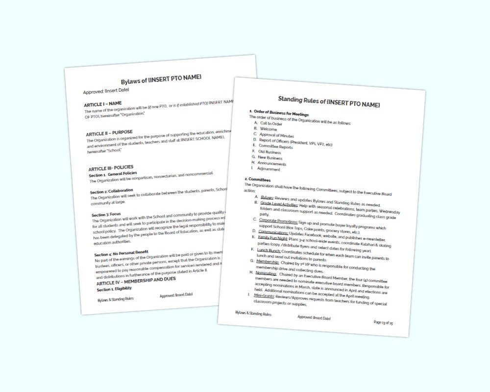 pto bylaws and standing rules guide and template kit for pto and pta