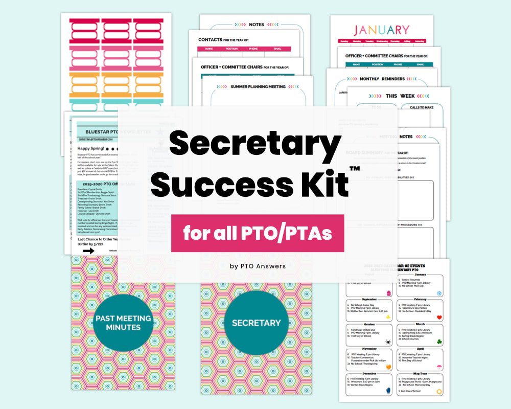 rainbow stripe resources for pto pta leaders on blue background