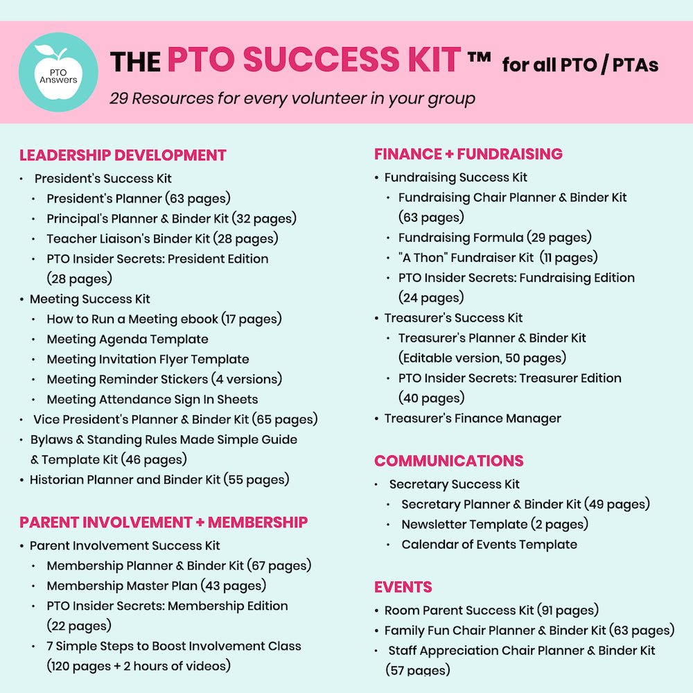 PTO Success Kit for PTO, PTA and all parent volunteer groups