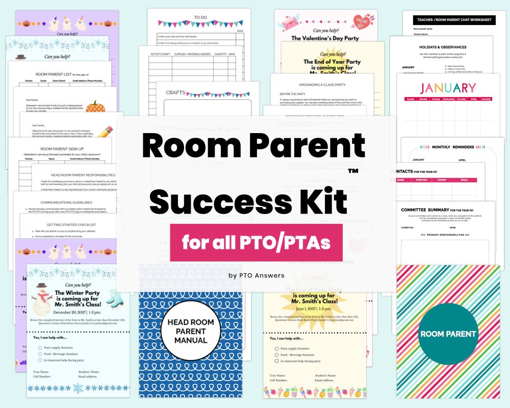 rainbow color scheme binder kit and templates for classroom party planning and room parents