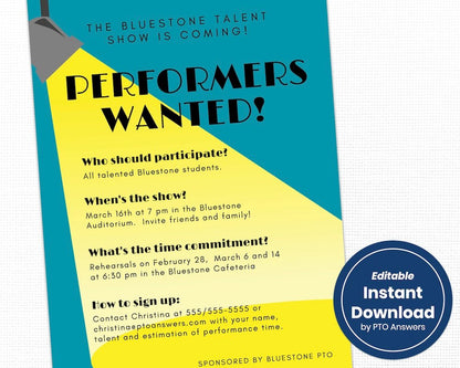 customizable school talent show flyer template set to get more performers and boost attendance by pto answers