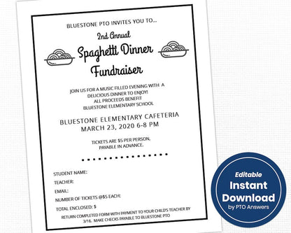 customizable spaghetti dinner fundraiser flier template for pto pta ptsa ptso with ticket template to raise money for school by pto answers