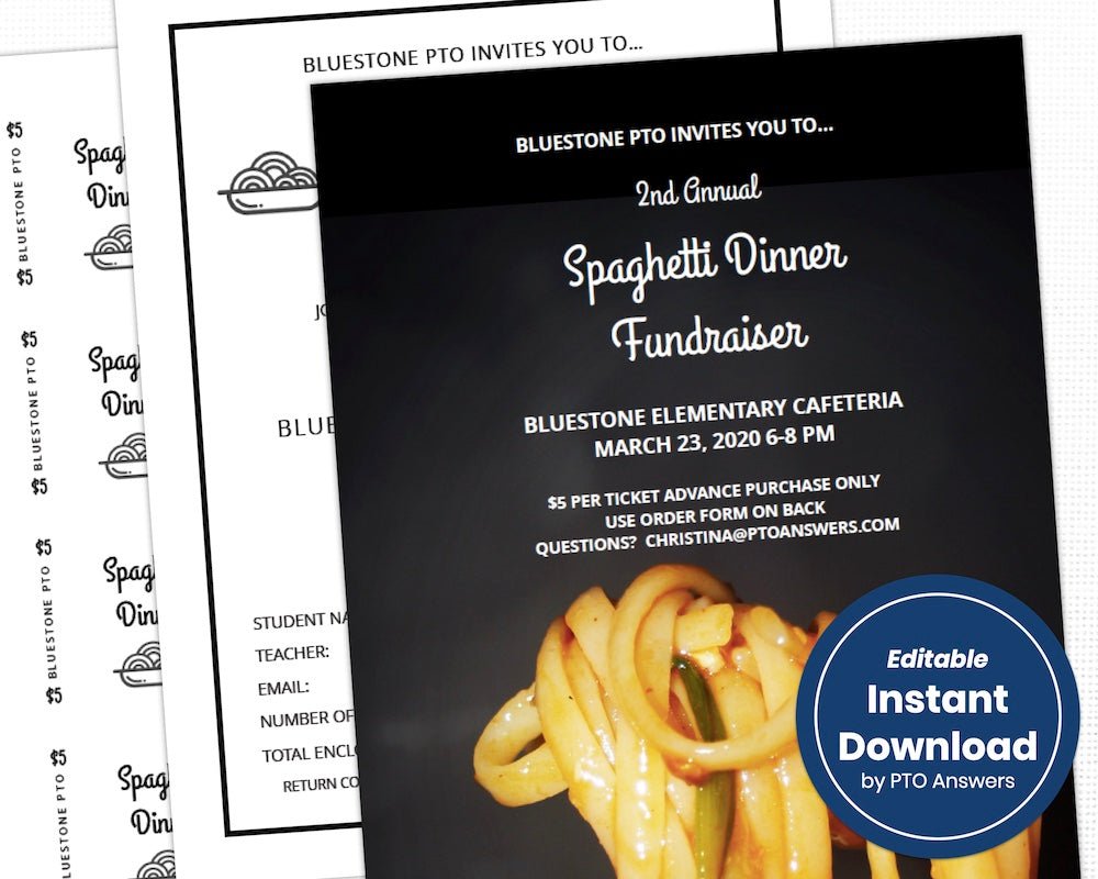 customizable spaghetti dinner fundraiser flier template for pto pta ptsa ptso with ticket template for school fundraising by pto answers