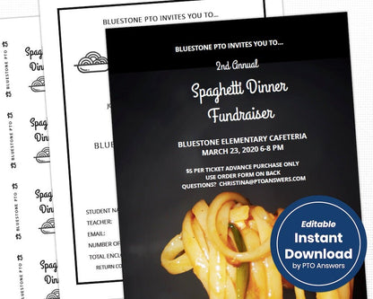 customizable spaghetti dinner fundraiser flier template for pto pta ptsa ptso with ticket template for school fundraising by pto answers