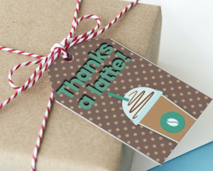 thanks a latte coffee themed appreciation gift tags