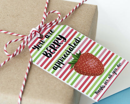 starwberry themed berry appreciated printable thank you gift tags